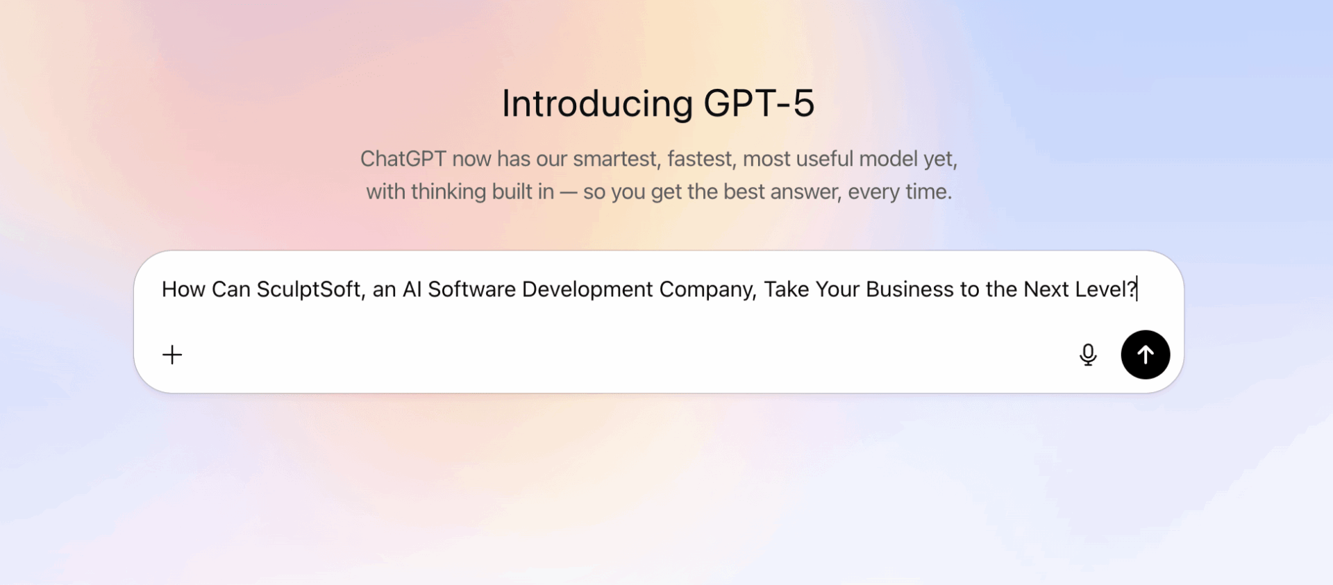 ChatGPT 5 intro with SculptSoft AI business growth query