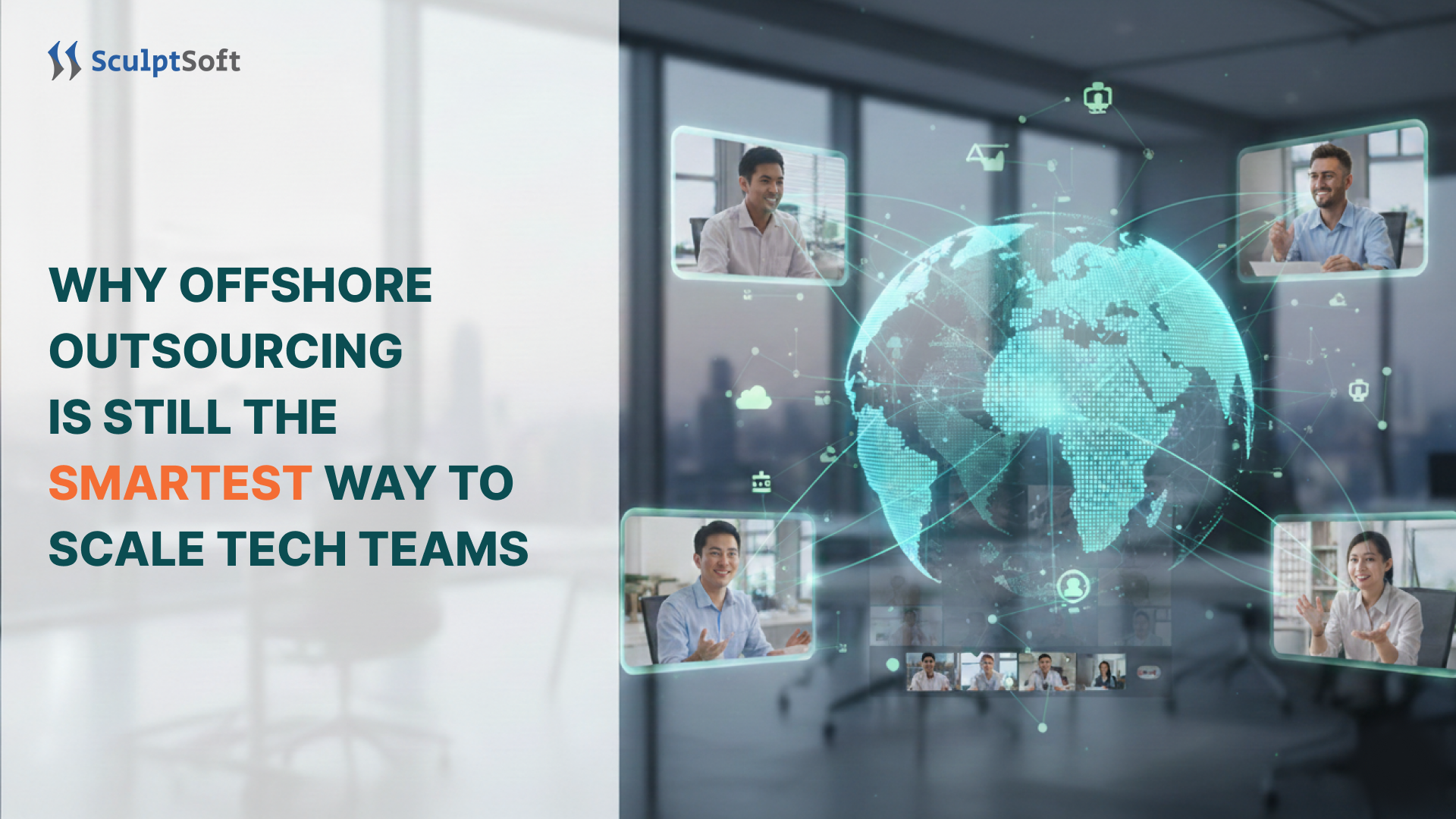 Global offshore tech team collaborating across time zones for faster software development.